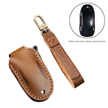 Load image into Gallery viewer, Hallmo Car Cowhide Leather Key Protective Cover Key Case for Tesla Model X B Style, For Tesla Model X B Style