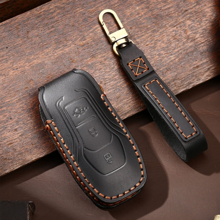 Hallmo Car Cowhide Leather Key Protective Cover Key Case for Ford Focus  A Style, For Ford Focus A Style