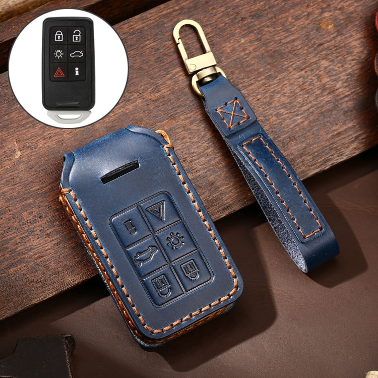 Hallmo Car Cowhide Leather Key Protective Cover Key Case for Volvo 6-button, For Volvo 6-button
