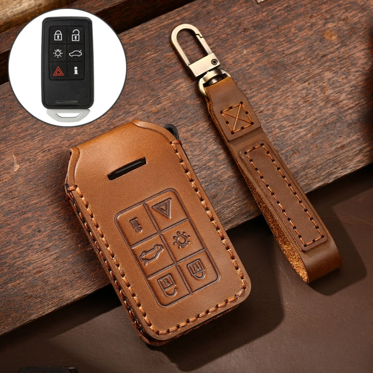 Hallmo Car Cowhide Leather Key Protective Cover Key Case for Volvo 6-button, For Volvo 6-button