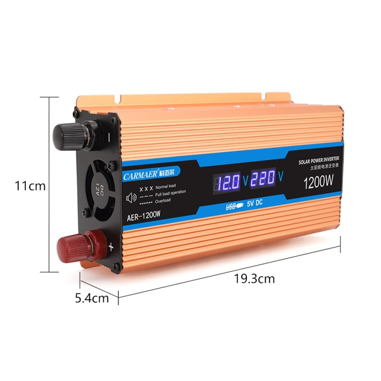Carmaer 12V to 220V 1200W Car Multi-function Double Digital Display Inverter Household Power Converter, 12V to 220V 1200W