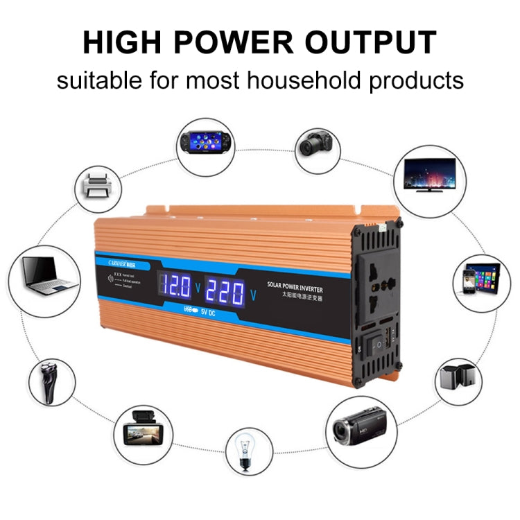 Carmaer 12V to 220V 1200W Car Multi-function Double Digital Display Inverter Household Power Converter, 12V to 220V 1200W