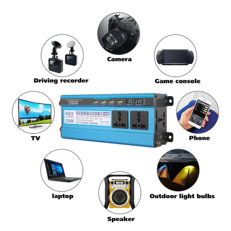Carmaer 24V to 220V 2200W Three Socket Car Double Digital Display Inverter Household Power Converter, 24V to 220V 2200W