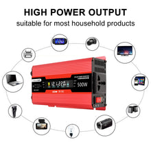Load image into Gallery viewer, Carmaer US Plug 12V to 110V 500W Car LCD Display Inverter Household Power Converter, US Plug 12V to 110V 500W