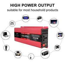 Load image into Gallery viewer, Carmaer Universal 12V to 220V 2000W Car LCD Display Inverter Household Power Converter, Universal 12V to 220V 2000W