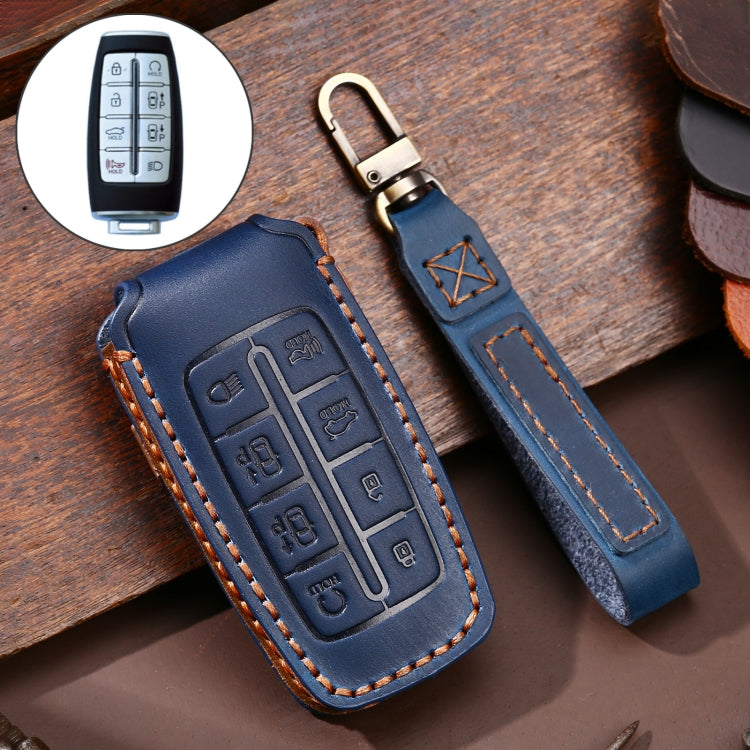 Hallmo Car Cowhide Leather Key Protective Cover Key Case for Hyundai Rohens Genesis 8-button, For Rohens Genesis