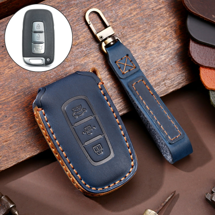 Hallmo Car Cowhide Leather Key Protective Cover Key Case for KIA K2 / K3 / K5 3-button, For KIA K2 / K3 / K5 3-button