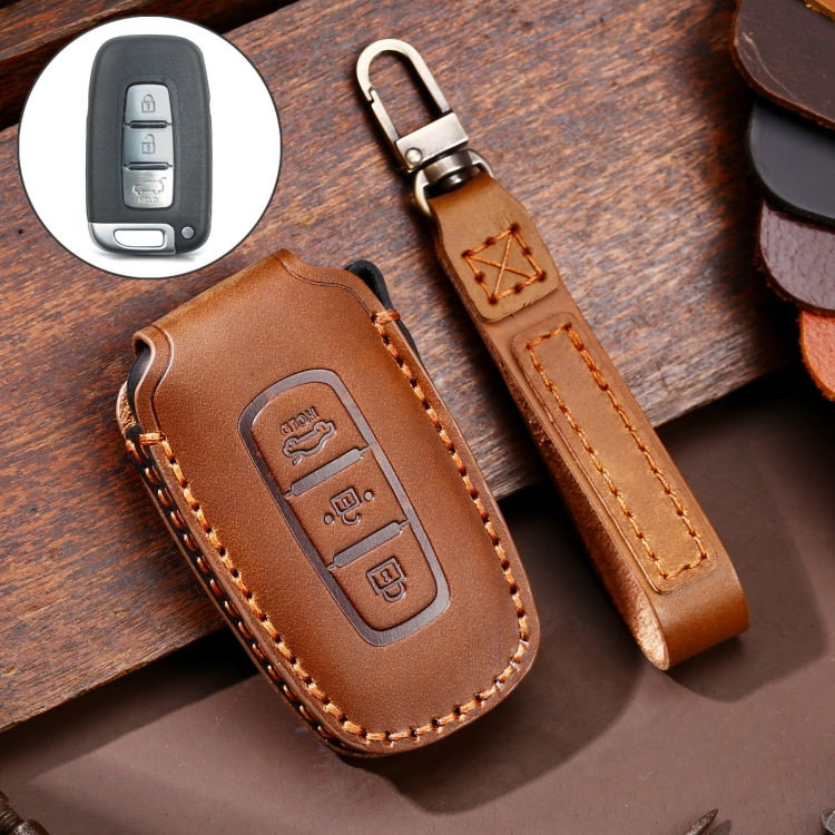 Hallmo Car Cowhide Leather Key Protective Cover Key Case for KIA K2 / K3 / K5 3-button, For KIA K2 / K3 / K5 3-button