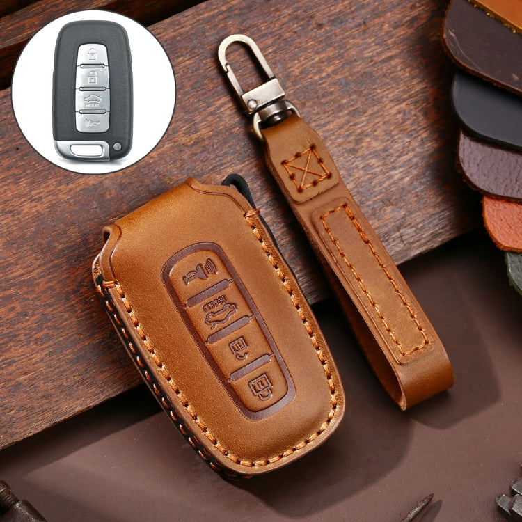 Hallmo Car Cowhide Leather Key Protective Cover Key Case for KIA K2 / K3 / K5 4-button, For KIA K2 / K3 / K5 4-button