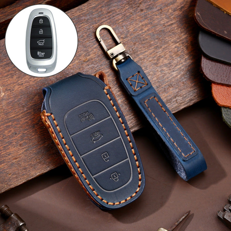 Hallmo Car Cowhide Leather Key Protective Cover Key Case for Hyundai 4-button, For Hyundai 4-button