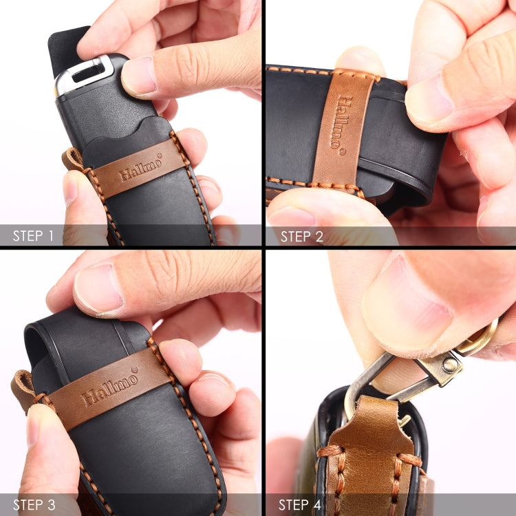 Hallmo Car Cowhide Leather Key Protective Cover Key Case for Hyundai 4-button, For Hyundai 4-button