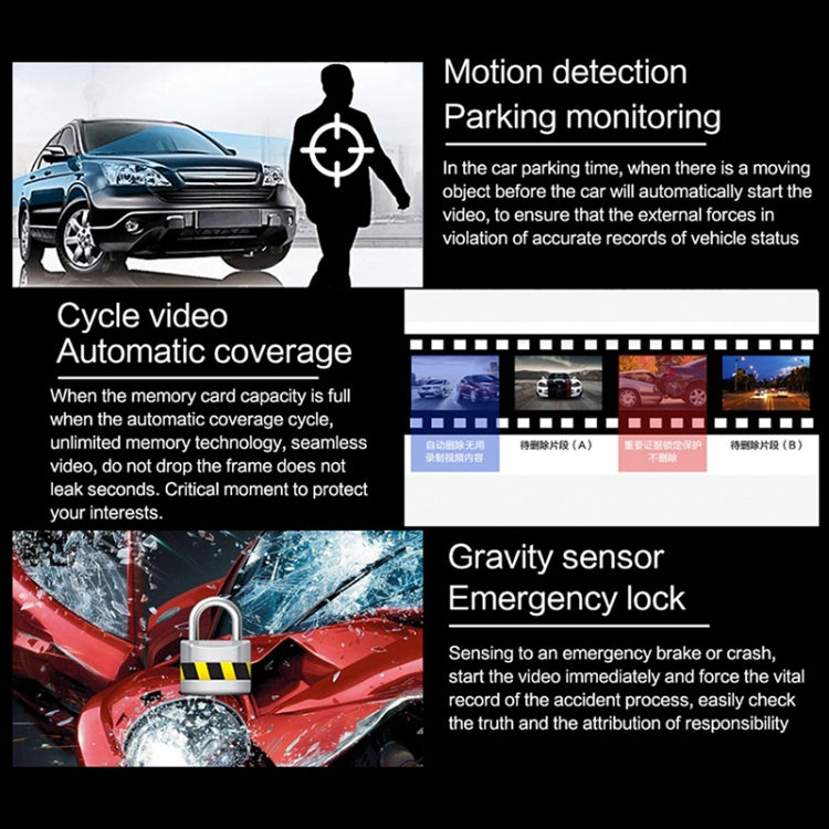 D910 4 inch 1080P HD Night Vision Dual Record Driving Recorder, D910 Dual Record