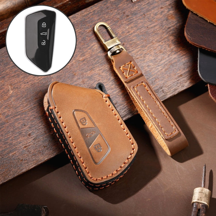 Hallmo Car Cowhide Leather Key Protective Cover for Volkswagen Golf 8, For Volkswagen Golf 8 (Black), For Volkswagen Golf 8 (Blue), For Volkswagen Golf 8 (Brown)