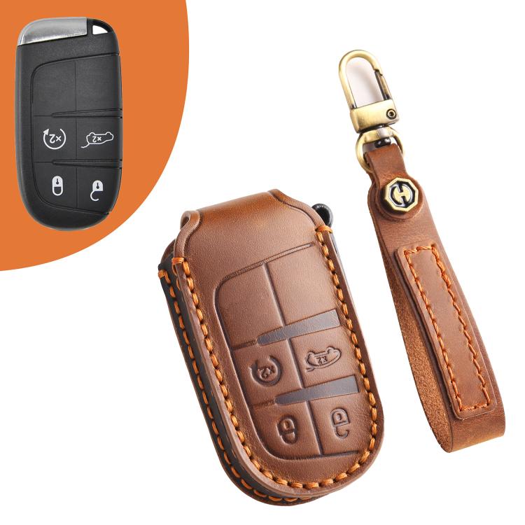 Hallmo Car Genuine Leather Key Protective Cover for Jeep Compass 4-button, For Jeep Compass 4-button (Black), For Jeep Compass 4-button (Blue), For Jeep Compass 4-button (Brown)
