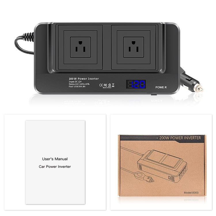 DC12V 200W AC110V Car Smart Multi-functional Digital Display Inverter, US Plug, US Plug