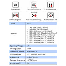Load image into Gallery viewer, V019 OBD2 Scanner Bluetooth 4.0 ELM327 Car Diagnostic Tool, V019