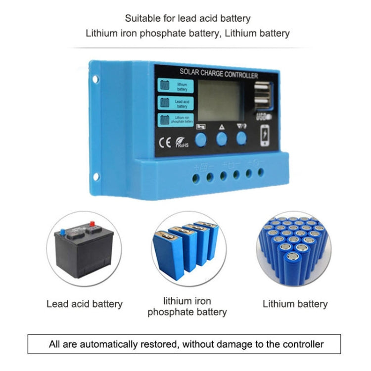 10A Solar Charge Controller 12V / 24V Lithium Lead-Acid Battery Charge Discharge PV Controller, 10A