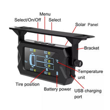 Load image into Gallery viewer, 8 Bar Solar Wireless Tire Pressure Monitoring System TPMS 6 External Sensors for 6-wheel Truck Bus, 8Bar
