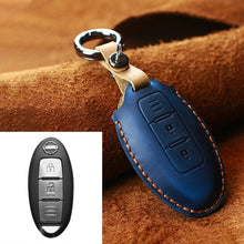 Load image into Gallery viewer, For Nissan Car Cowhide Leather Key Protective Cover Key Case, Three Keys Horizontal Line Version, For Nissan, Three Keys Horizontal Line Version