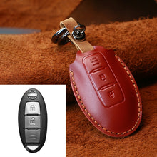 Load image into Gallery viewer, For Nissan Car Cowhide Leather Key Protective Cover Key Case, Three Keys Horizontal Line Version, For Nissan, Three Keys Horizontal Line Version