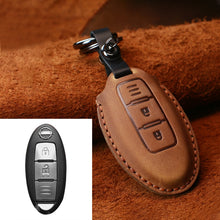 Load image into Gallery viewer, For Nissan Car Cowhide Leather Key Protective Cover Key Case, Three Keys Horizontal Line Version, For Nissan, Three Keys Horizontal Line Version