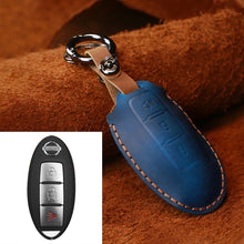 Load image into Gallery viewer, For Nissan Car Cowhide Leather Key Protective Cover Key Case, Three Keys Horn Version, For Nissan, Three Keys Horn Version, For Nissan