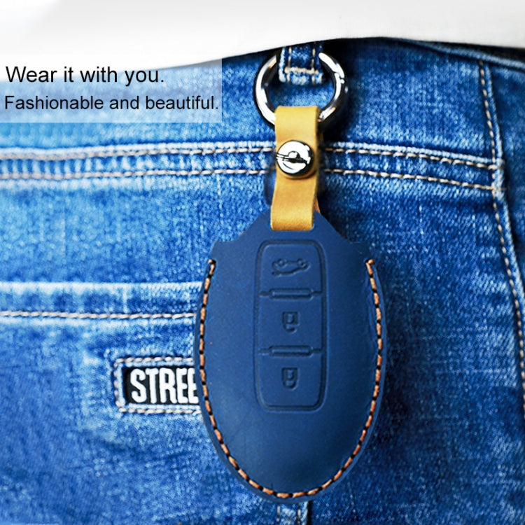 For Nissan Car Cowhide Leather Key Protective Cover Key Case, Three Keys Horn Version, For Nissan, Three Keys Horn Version, For Nissan