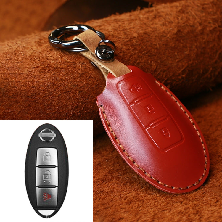For Nissan Car Cowhide Leather Key Protective Cover Key Case, Three Keys Horn Version, For Nissan, Three Keys Horn Version, For Nissan