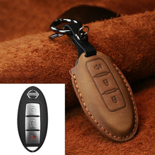Load image into Gallery viewer, For Nissan Car Cowhide Leather Key Protective Cover Key Case, Three Keys Horn Version, For Nissan, Three Keys Horn Version, For Nissan