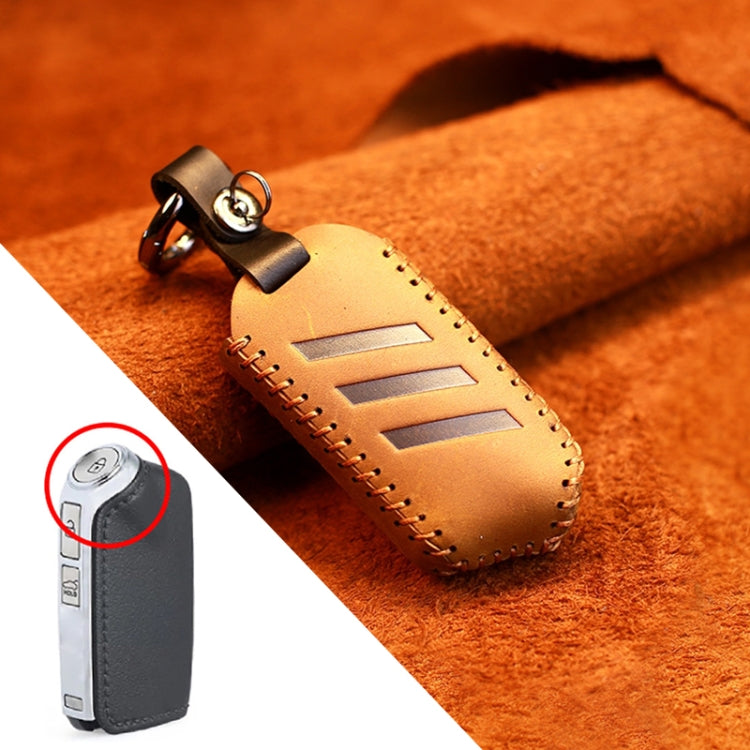 For Kia Car Cowhide Leather Key Protective Cover Key Case, Round Version, For Kia, Round Version