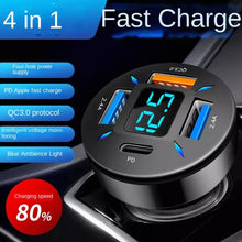 Load image into Gallery viewer, 4 in 1 USB 66W Digital Display Car Super Fast Charger, 66W