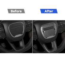Load image into Gallery viewer, 2 PCS / Set Carbon Fiber Car Steering Wheel Logo + Chin Decorative Sticker for Dodge Challenger 2015 to Now, Left Driving, Steering Wheel Logo + Chin