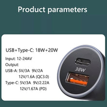 Load image into Gallery viewer, PD 20W Aluminum Alloy Dual Interface Car Fast Charger