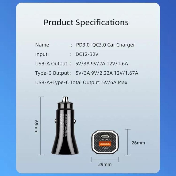 PD + QC3.0 Car 2 in 1 Square Fast Charger Car Cigarette Lighter, Car Square Charger
