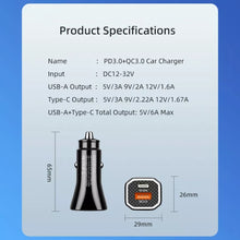 Load image into Gallery viewer, PD + QC3.0 Car 2 in 1 Square Fast Charger Car Cigarette Lighter, Car Square Charger