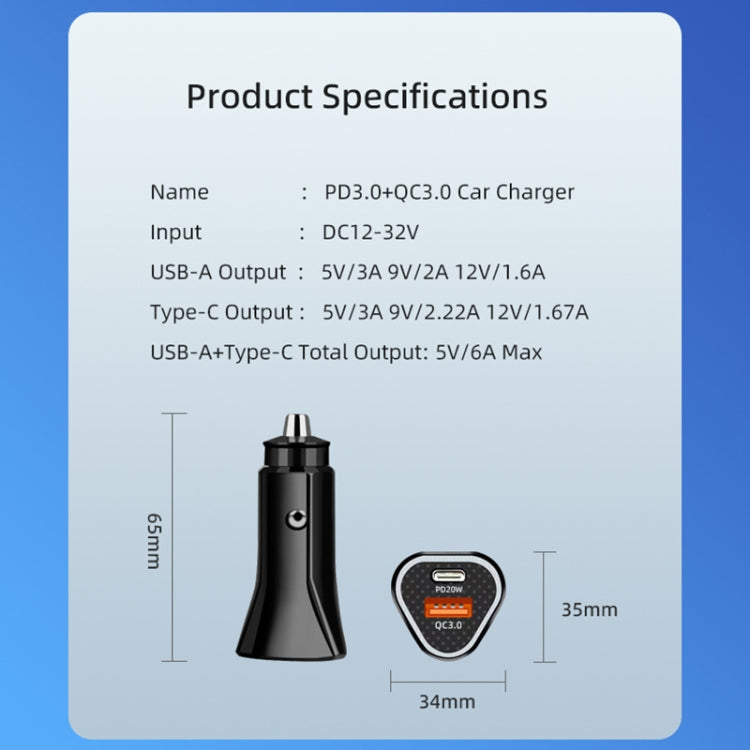 PD + QC3.0 Car 2 in 1 Triangle Fast Charger Car Cigarette Lighter, Car Triangle Charger