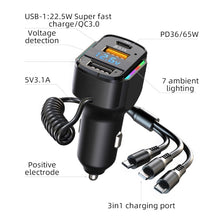 Load image into Gallery viewer, K4 Car 3 in 1 PD + USB Dual Port Fast Charger with Spring Data Cable, K4