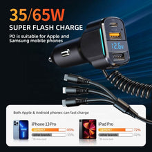 Load image into Gallery viewer, K4 Car 3 in 1 PD + USB Dual Port Fast Charger with Spring Data Cable, K4