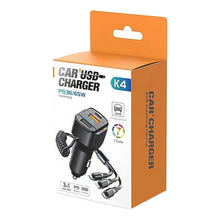 Load image into Gallery viewer, K4 Car 3 in 1 PD + USB Dual Port Fast Charger with Spring Data Cable, K4