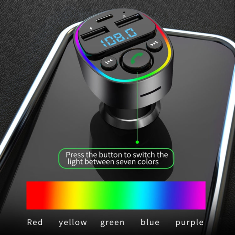 Car Bluetooth MP3 Player Audio FM Transmitter with Ambient Light, MP3 Player