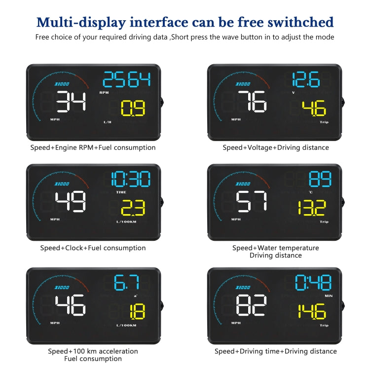 A9 5.5 inch Universal Car OBD2 HUD Vehicle-mounted Head Up Display, A9(Blue), A9(Yellow)