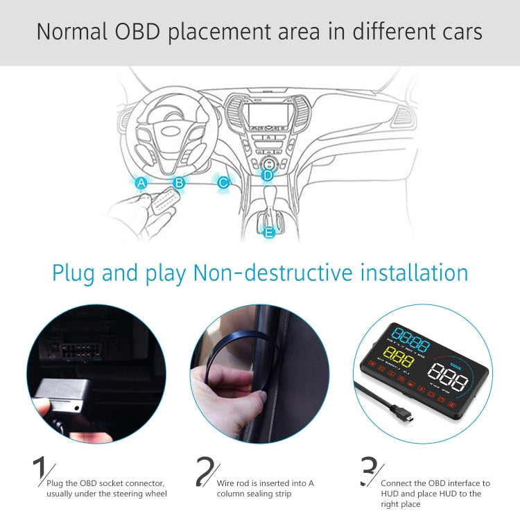A9 5.5 inch Universal Car OBD2 HUD Vehicle-mounted Head Up Display, A9(Blue), A9(Yellow)