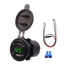 Load image into Gallery viewer, Universal Car Dual Port USB Charger Power Outlet Adapter 4.2A 5V IP66 with LED Digital Voltmeter + 60cm Cable, 4.2A Voltmeter + 60cm Cable(Blue Light), 4.2A Voltmeter + 60cm Cable(Green Light), 4.2A Voltmeter + 60cm Cable(Red Light)