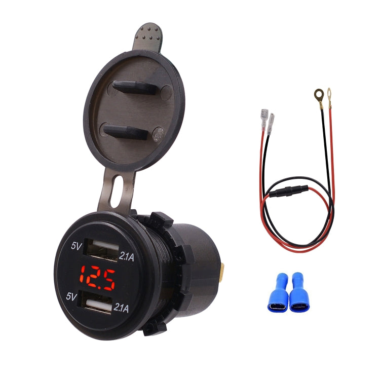 Universal Car Dual Port USB Charger Power Outlet Adapter 4.2A 5V IP66 with LED Digital Voltmeter + 60cm Cable, 4.2A Voltmeter + 60cm Cable(Blue Light), 4.2A Voltmeter + 60cm Cable(Green Light), 4.2A Voltmeter + 60cm Cable(Red Light)