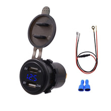 Load image into Gallery viewer, Universal Car Dual Port USB Charger Power Outlet Adapter 3.1A 5V IP66 with LED Digital Voltmeter + 60cm Cable, 3.1A Voltmeter + 60cm Cable(Blue Light), 3.1A Voltmeter + 60cm Cable(Green Light), 3.1A Voltmeter + 60cm Cable(Red Light)