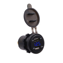 Load image into Gallery viewer, Universal Car Dual Port USB Charger Power Outlet Adapter 3.1A 5V IP66 with LED Digital Voltmeter + 60cm Cable, 3.1A Voltmeter + 60cm Cable(Blue Light), 3.1A Voltmeter + 60cm Cable(Green Light), 3.1A Voltmeter + 60cm Cable(Red Light)