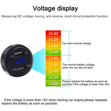 Load image into Gallery viewer, Universal Car Dual Port USB Charger Power Outlet Adapter 3.1A 5V IP66 with LED Digital Voltmeter + 60cm Cable, 3.1A Voltmeter + 60cm Cable(Blue Light), 3.1A Voltmeter + 60cm Cable(Green Light), 3.1A Voltmeter + 60cm Cable(Red Light)