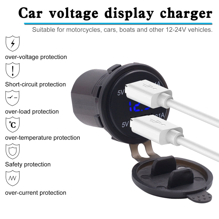 Universal Car Dual Port USB Charger Power Outlet Adapter 3.1A 5V IP66 with LED Digital Voltmeter + 60cm Cable, 3.1A Voltmeter + 60cm Cable(Blue Light), 3.1A Voltmeter + 60cm Cable(Green Light), 3.1A Voltmeter + 60cm Cable(Red Light)