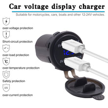 Load image into Gallery viewer, Universal Car Dual Port USB Charger Power Outlet Adapter 3.1A 5V IP66 with LED Digital Voltmeter + 60cm Cable, 3.1A Voltmeter + 60cm Cable(Blue Light), 3.1A Voltmeter + 60cm Cable(Green Light), 3.1A Voltmeter + 60cm Cable(Red Light)