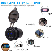 Load image into Gallery viewer, Universal Car Dual Port USB Charger Power Outlet Adapter 3.1A 5V IP66 with LED Digital Voltmeter + 60cm Cable, 3.1A Voltmeter + 60cm Cable(Blue Light), 3.1A Voltmeter + 60cm Cable(Green Light), 3.1A Voltmeter + 60cm Cable(Red Light)